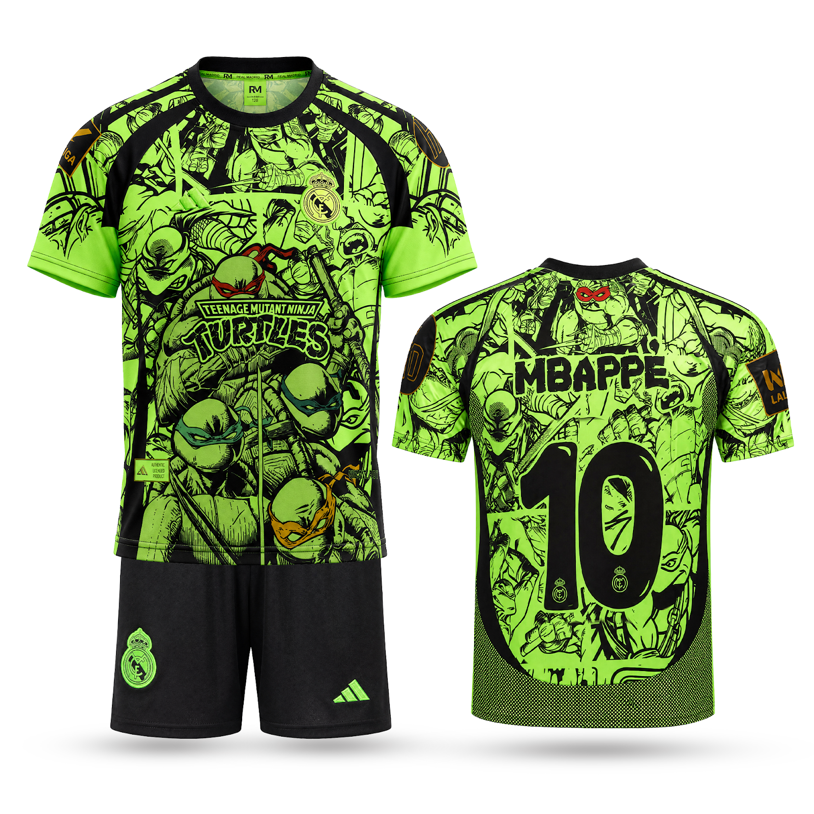 Set de joc fotbal fluorescent, copii și tineri, Real Madrid, Mbappé. Ediție neon cu Ninja Turtles 2025