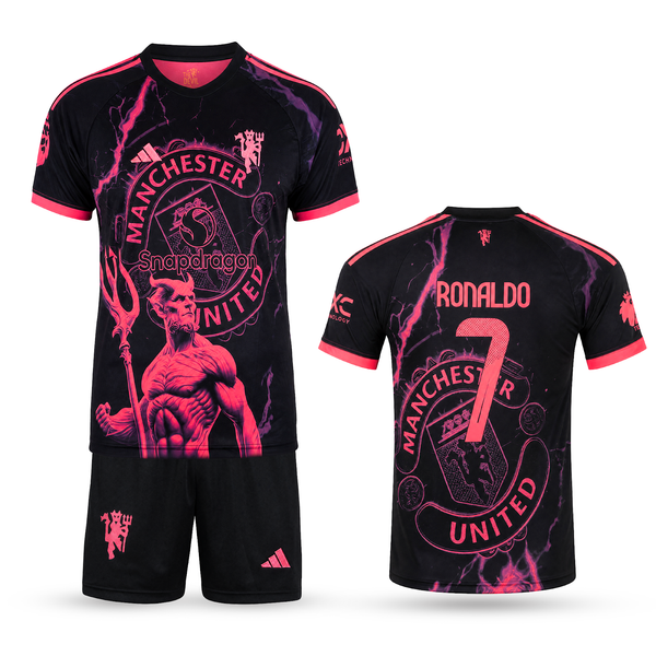 Set de joc fotbal fluorescent, copii și tineri, Manchester United, Ronaldo. Ediție neon cu diavolul roz 2025