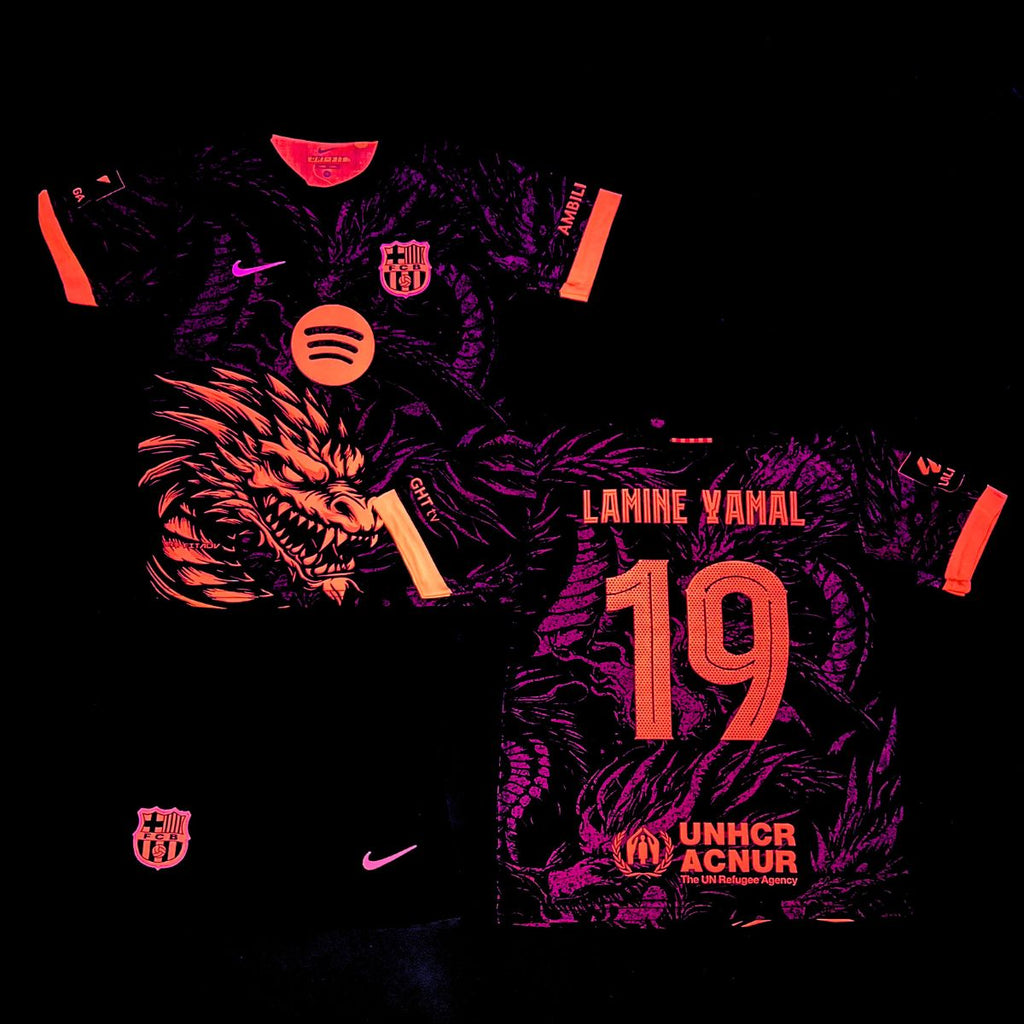 Set de joc fotbal fluorescent, copii și tineri, Barcelona, Yamal. Ediție roz neon dragon 2025