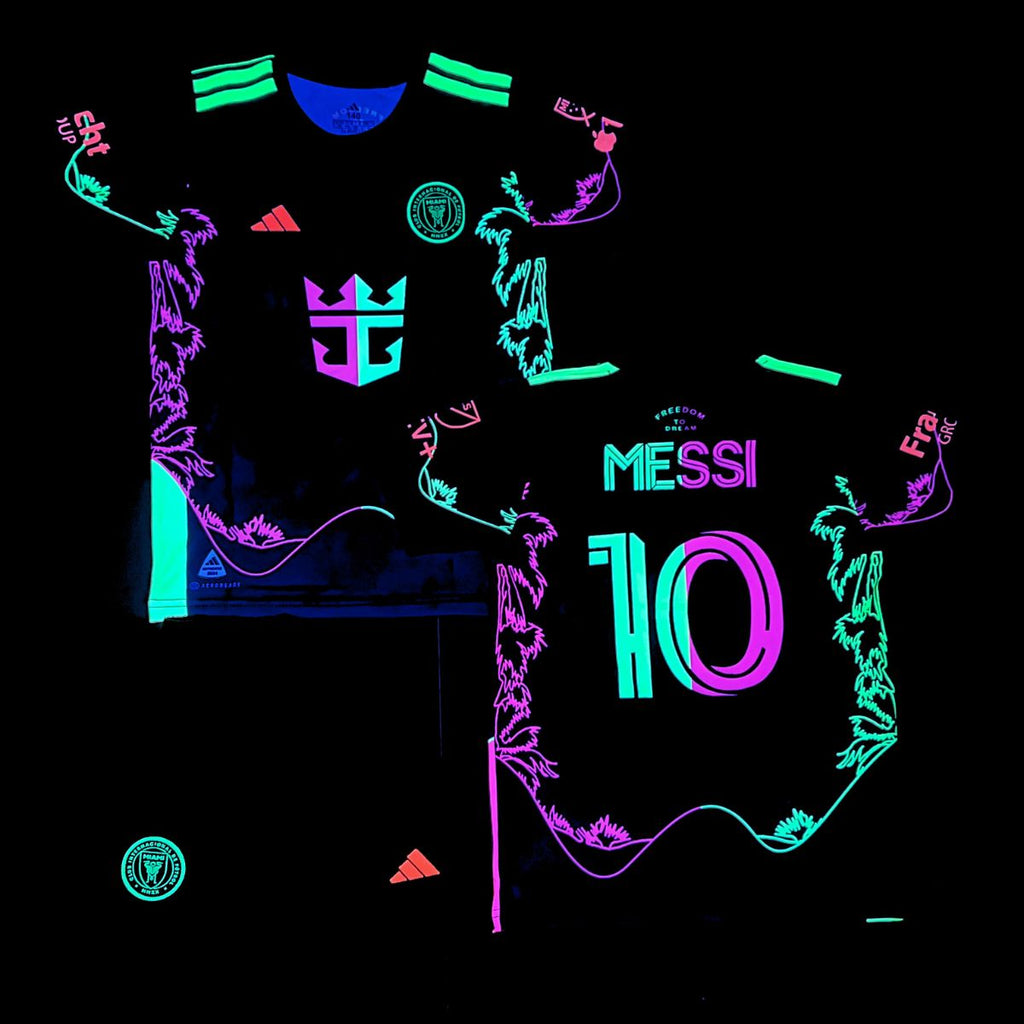 Set de joc fotbal fluorescent, copii și tineri Inter Miami, Messi. Ediție neon palmier