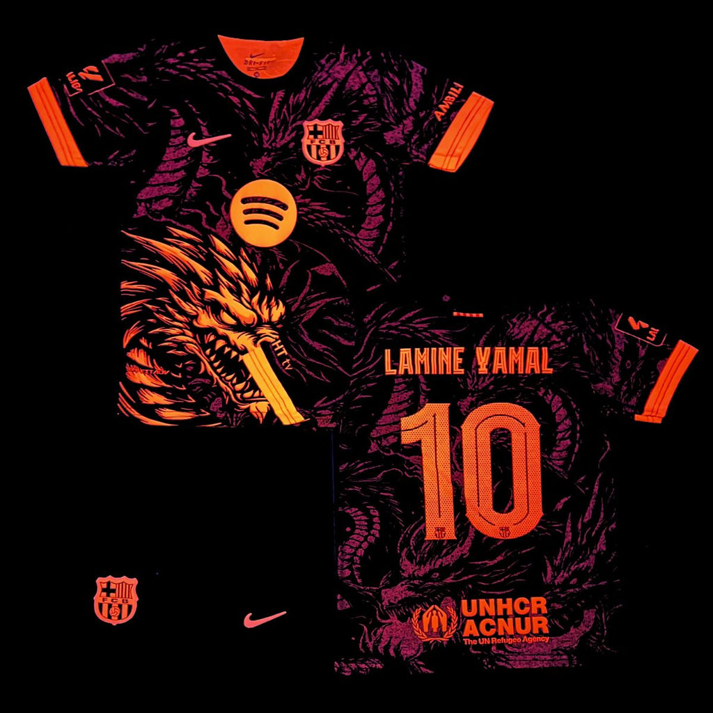 Set de joc fotbal fluorescent, copii și tineri Barcelona, Yamal, 10. Ediție roz neon cu dragon