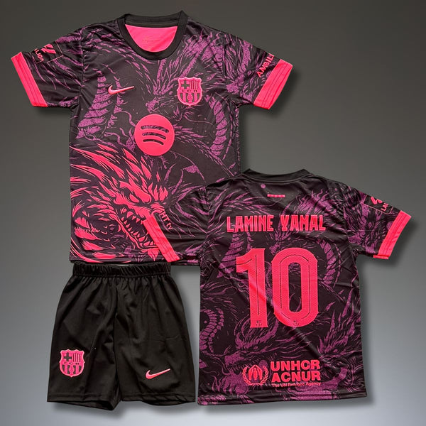 Set de joc fotbal fluorescent, copii și tineri Barcelona, Yamal, 10. Ediție roz neon cu dragon