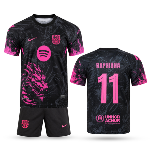 Set de joc fotbal fluorescent, copii și tineri Barcelona, Rafinha. Ediție neon roz dragon