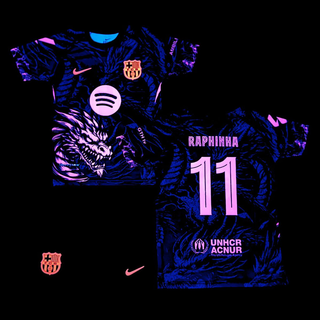 Set de joc fotbal fluorescent, copii și tineri Barcelona, Rafinha. Ediție neon roz dragon