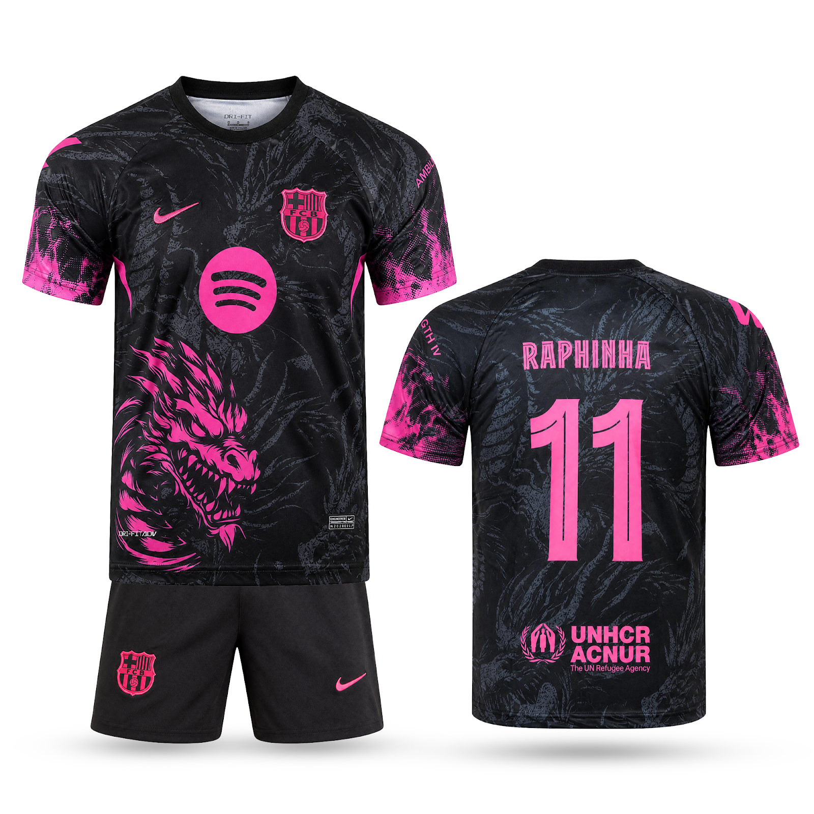 Set de joc fotbal fluorescent, copii și tineri Barcelona, Rafinha. Ediție neon roz dragon