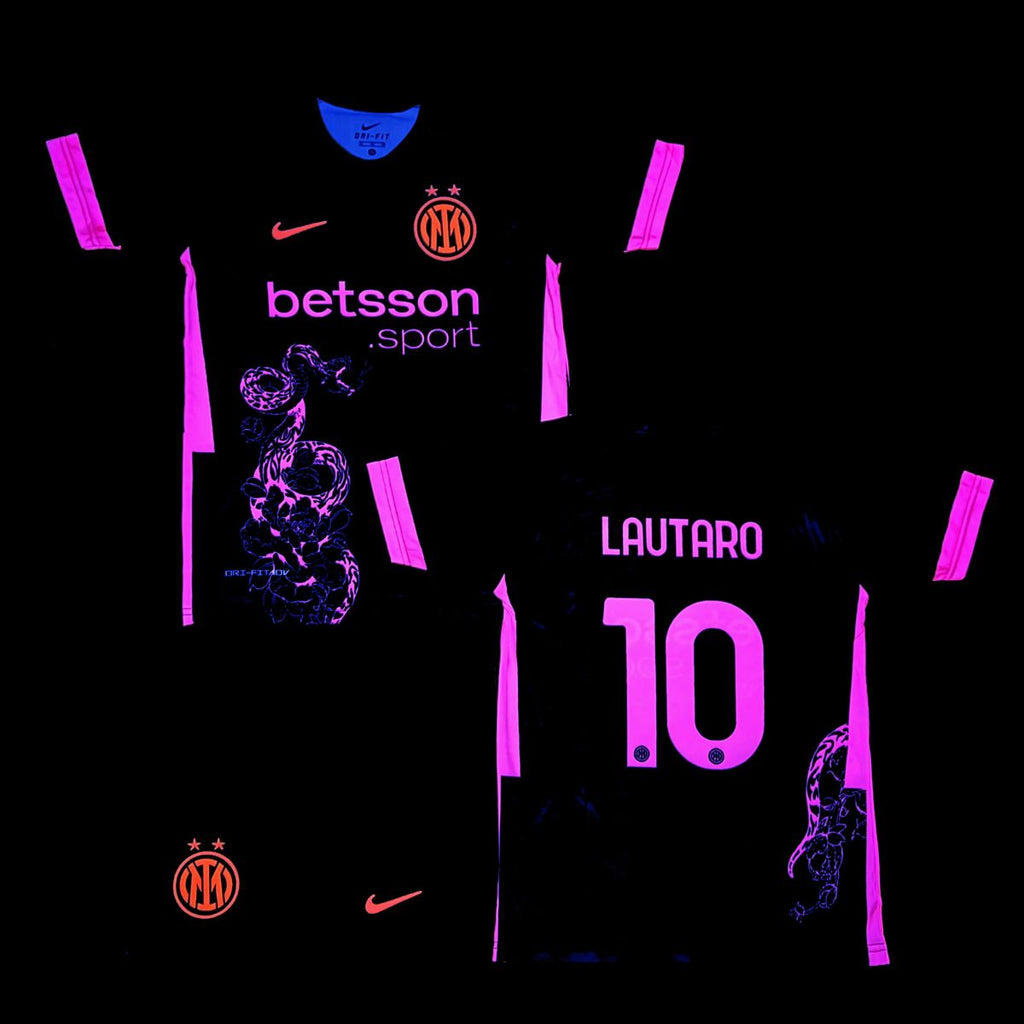 Set de joc fotbal fluorescent, copii și tineri Inter, Lautaro. Ediție neon roz șarpe