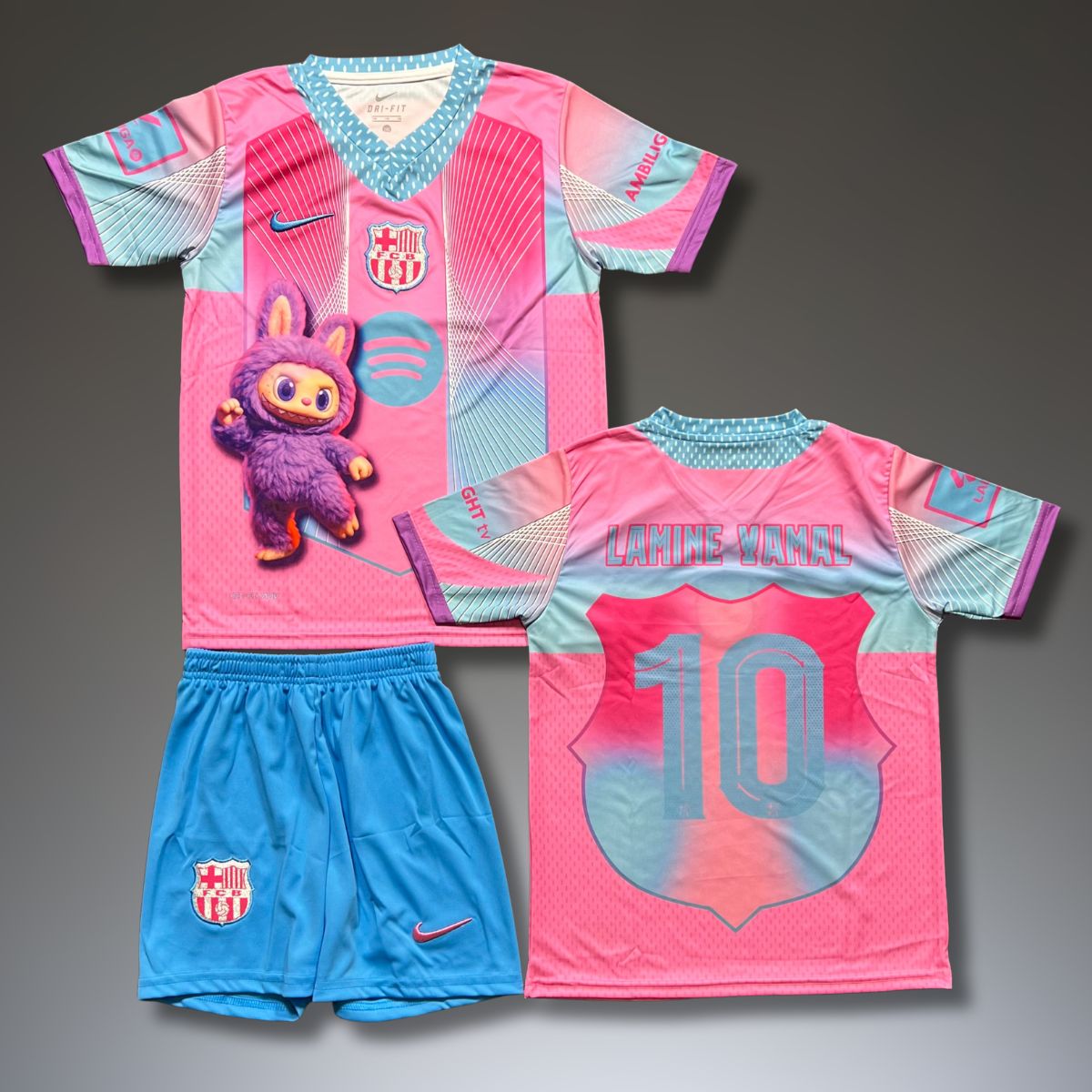 Set de joc fotbal, copii și tineri Barcelona, Yamal. Ediție specială roz Labubu