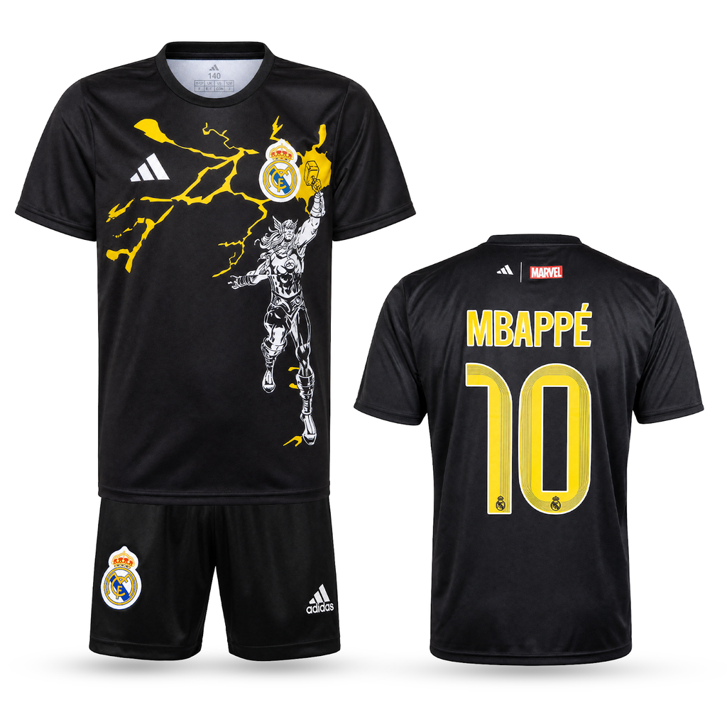 Real Madrid Echipament De Fotbal Pentru Copii, Mbappé. Thor Edition, Negru