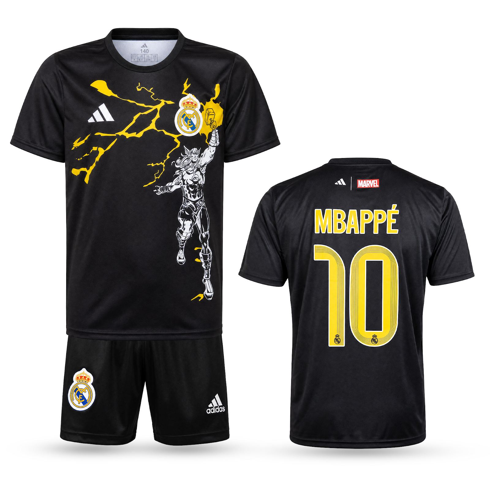 Real Madrid Echipament De Fotbal Pentru Copii, Mbappé. Thor Edition, Negru