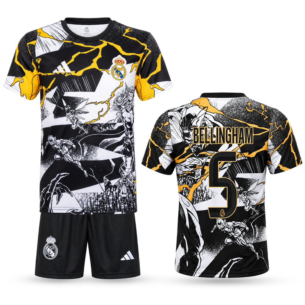 Real Madrid Echipament De Fotbal Pentru Copii, Bellingham. Thor Edition, Negru-Alb