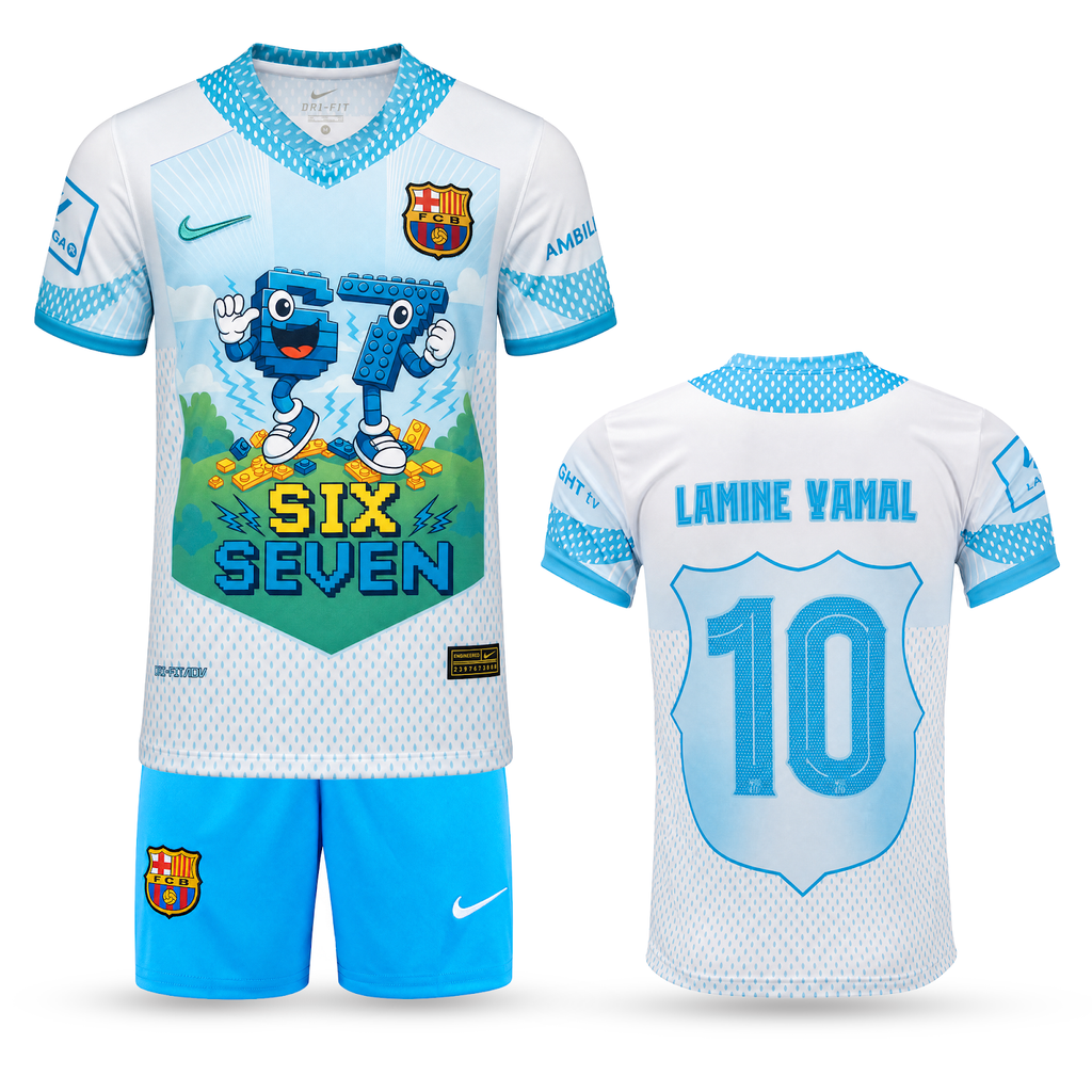 Barcelona Echipament De Fotbal Pentru Copii, Yamal. Six Seven Edition, Albastru Deschis