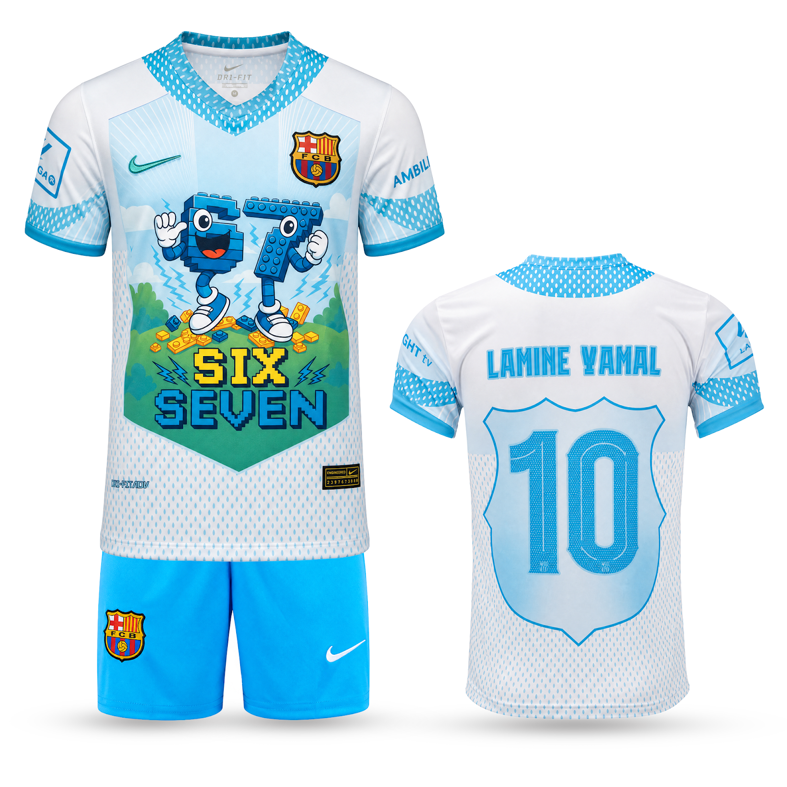 Barcelona Echipament De Fotbal Pentru Copii, Yamal. Six Seven Edition, Albastru Deschis