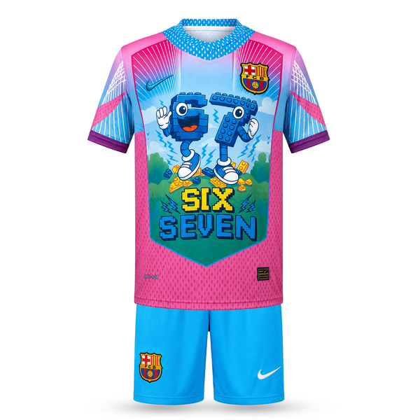 Barcelona Echipament De Fotbal Pentru Copii, Yamal. Six Seven Edition, Albastru Deschis-Roz