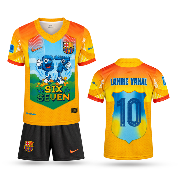 FC Barcelona Echipament De Fotbal Pentru Copii, Yamal. Six Seven Edition, Portocaliu