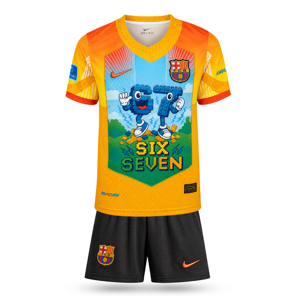 FC Barcelona Echipament De Fotbal Pentru Copii, Yamal. Six Seven Edition, Portocaliu