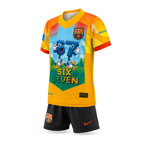 FC Barcelona Echipament De Fotbal Pentru Copii, Yamal. Six Seven Edition, Portocaliu