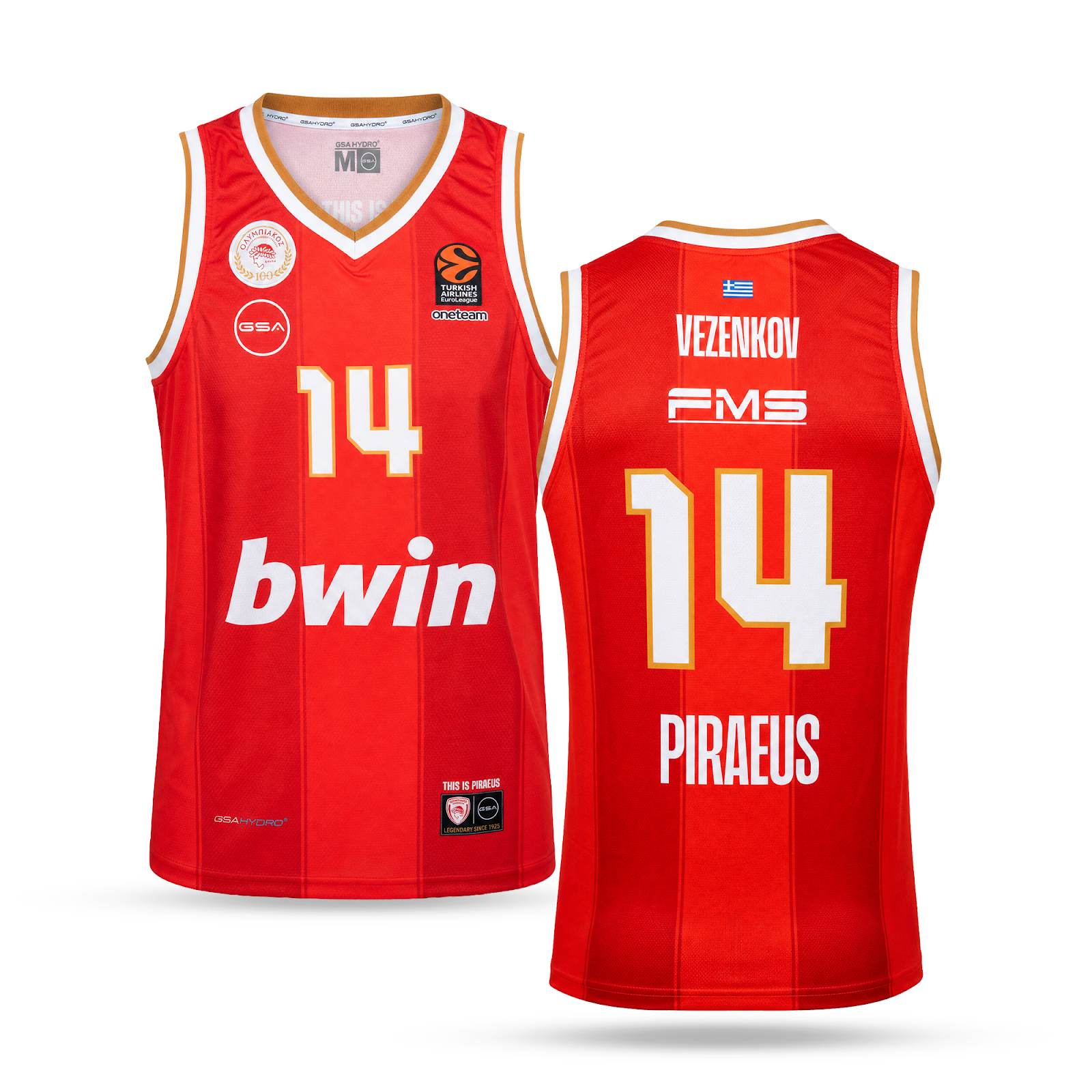 Tricou de baschet, bărbați, Olympiacos, Vezenkov. EuroLeague 2025