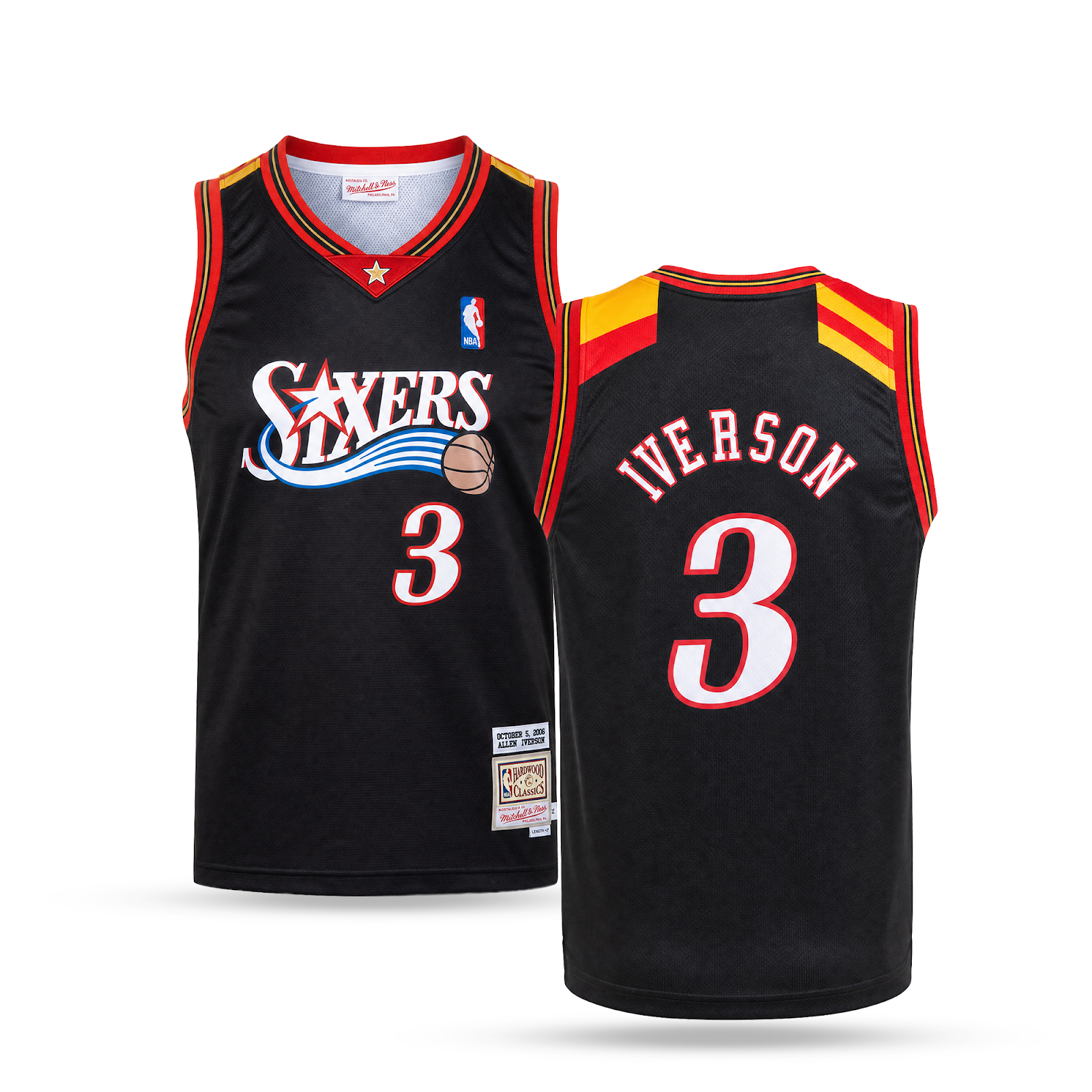 Philadelphia Sixers Tricou De Baschet Retro Pentru Bărbați, Iverson. Hardwood Classics, Negru