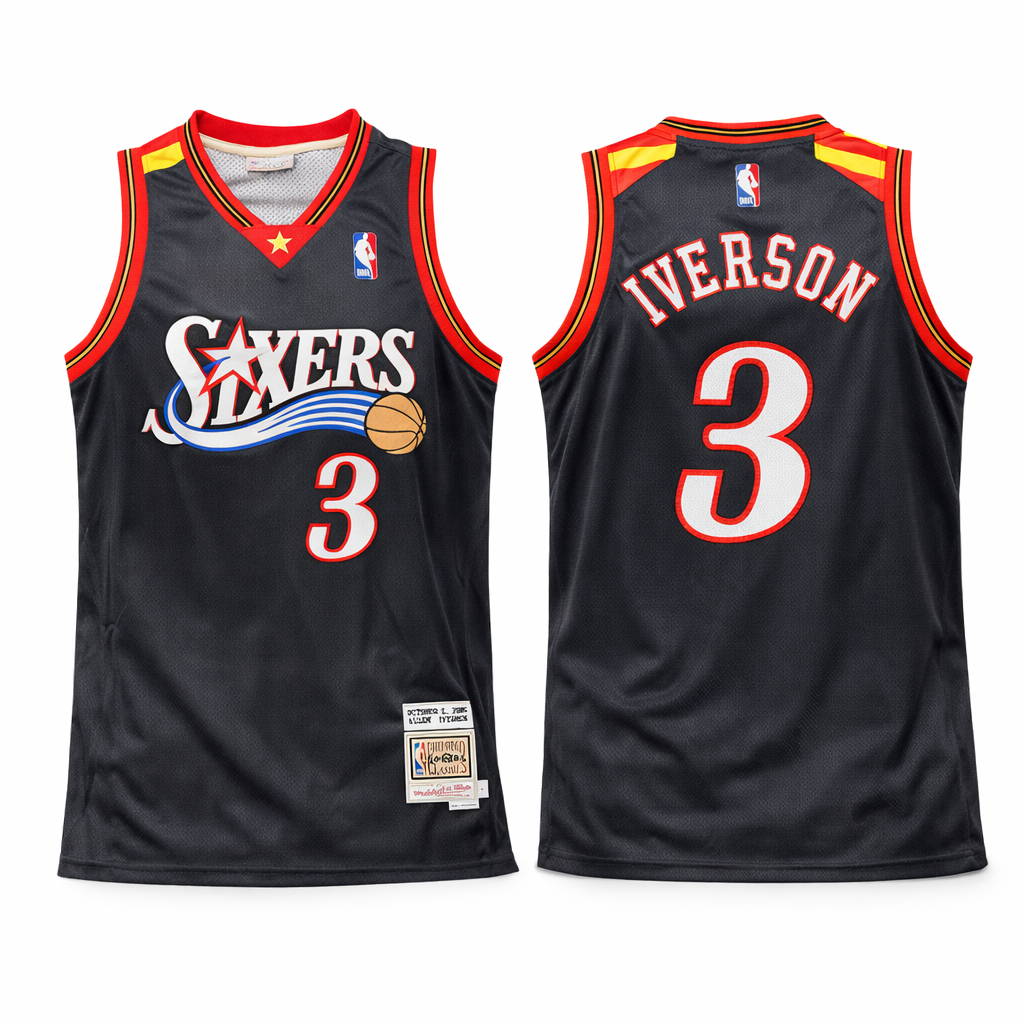 Philadelphia Sixers Tricou De Baschet Retro Pentru Bărbați, Iverson. Hardwood Classics, Negru
