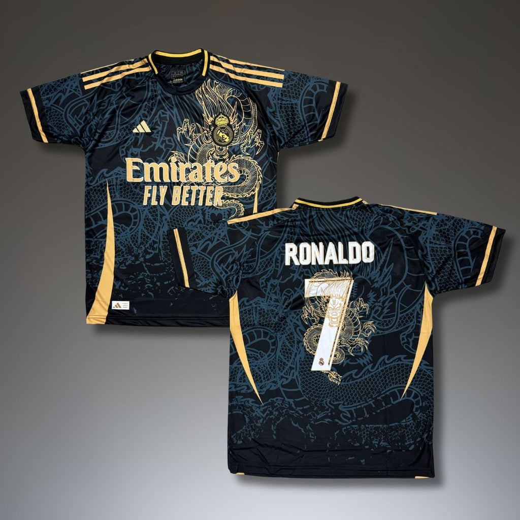 Tricou de fotbal, bărbați, negru, Real Madrid, Ronaldo. Ediția Dragon