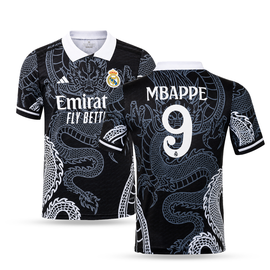Tricou de fotbal Real Madrid pentru bărbați, Mbappe. Ediția dragonului negru 2025