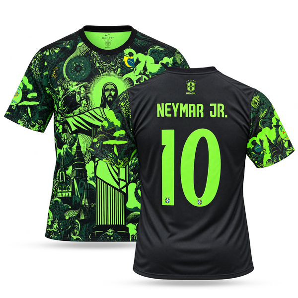 Tricou de fotbal fluorescent pentru bărbați Brazilia, Neymar. Verde neon ediția 2025
