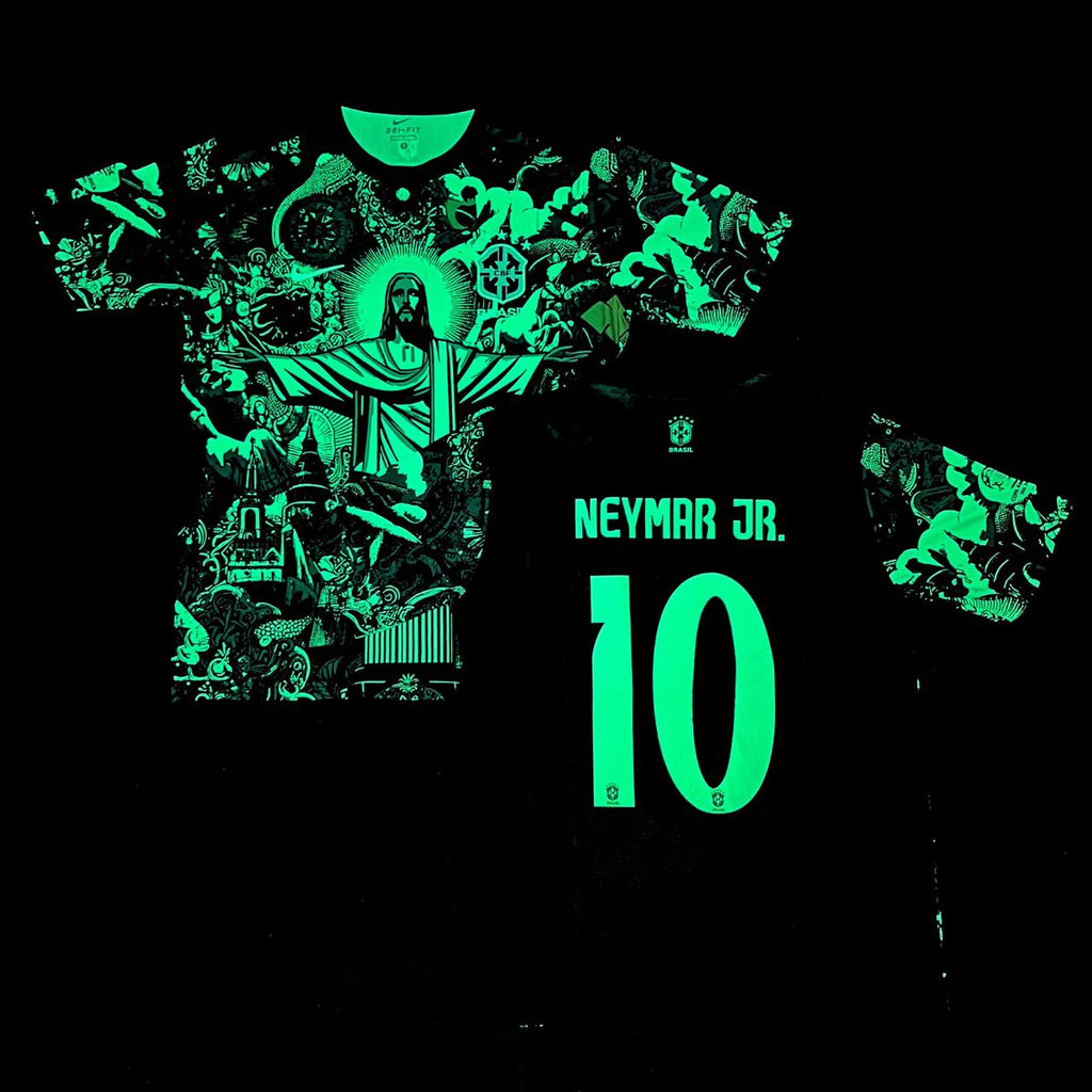 Tricou de fotbal fluorescent pentru bărbați Brazilia, Neymar. Verde neon ediția 2025