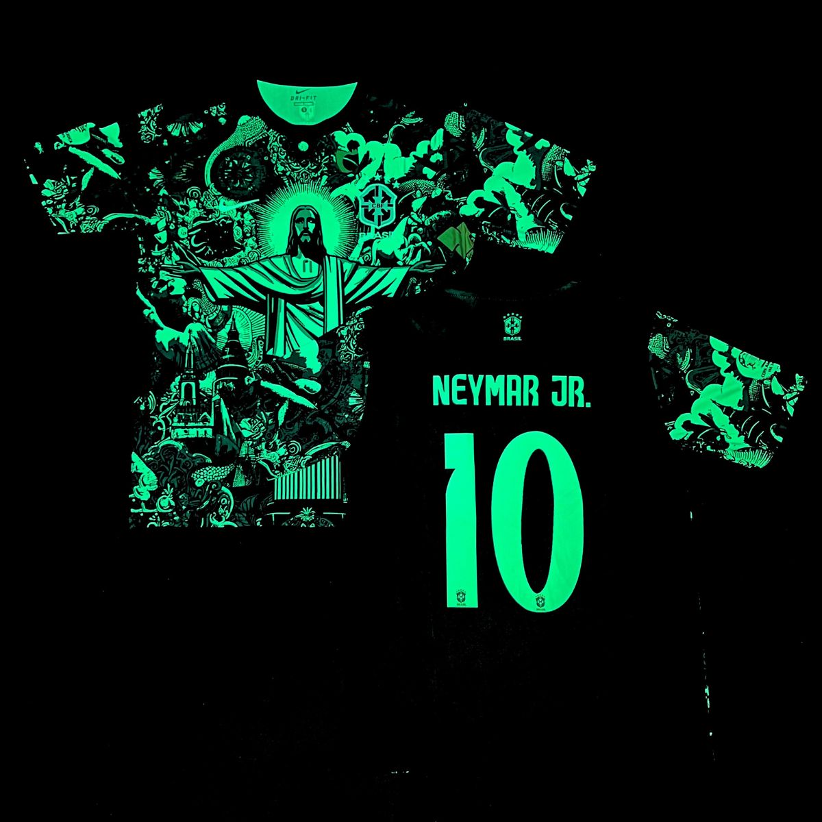 Tricou de fotbal fluorescent pentru bărbați Brazilia, Neymar. Verde neon ediția 2025