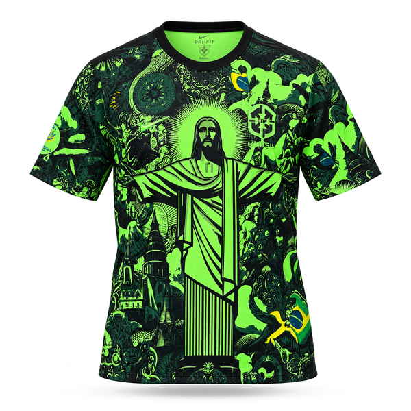 Tricou de fotbal fluorescent pentru bărbați Brazilia, Neymar. Verde neon ediția 2025