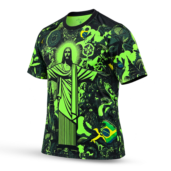 Tricou de fotbal fluorescent pentru bărbați Brazilia, Neymar. Verde neon ediția 2025