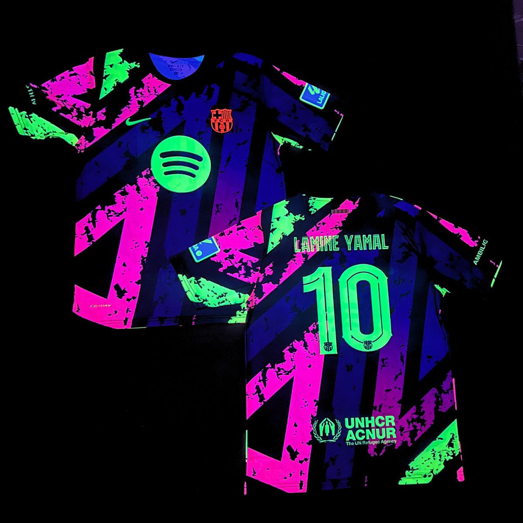 Tricou de fotbal fluorescent pentru bărbați Barcelona, Yamal. Ediție în culori neon