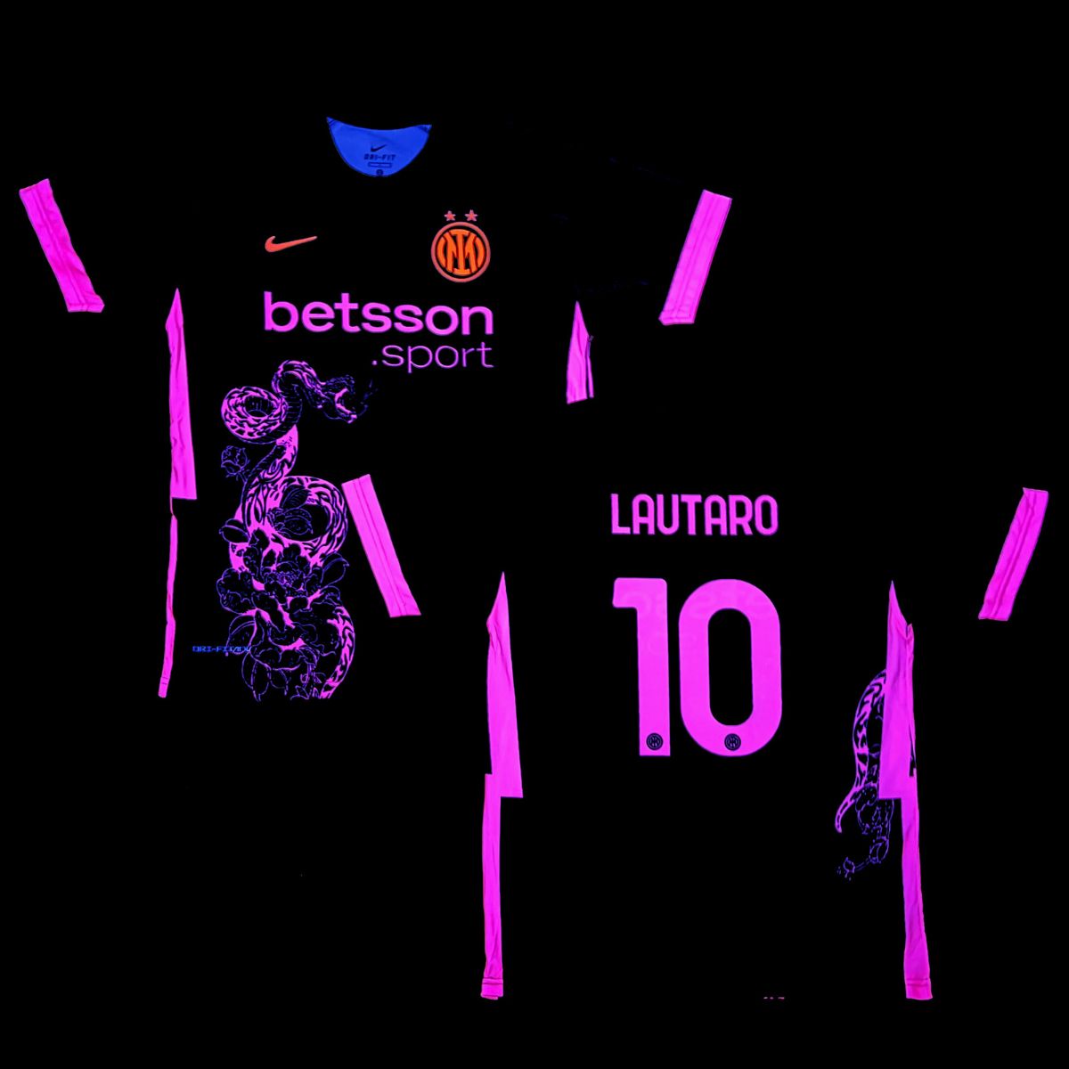 Tricou de fotbal fluorescent pentru bărbați Inter, Lautaro. Ediție neon roz șarpe
