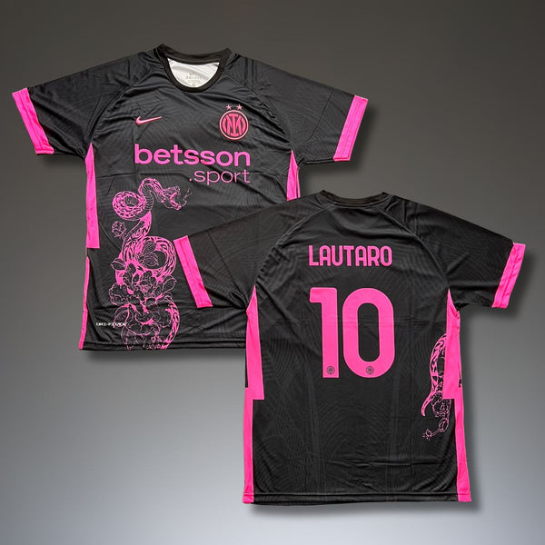 Tricou de fotbal fluorescent pentru bărbați Inter, Lautaro. Ediție neon roz șarpe