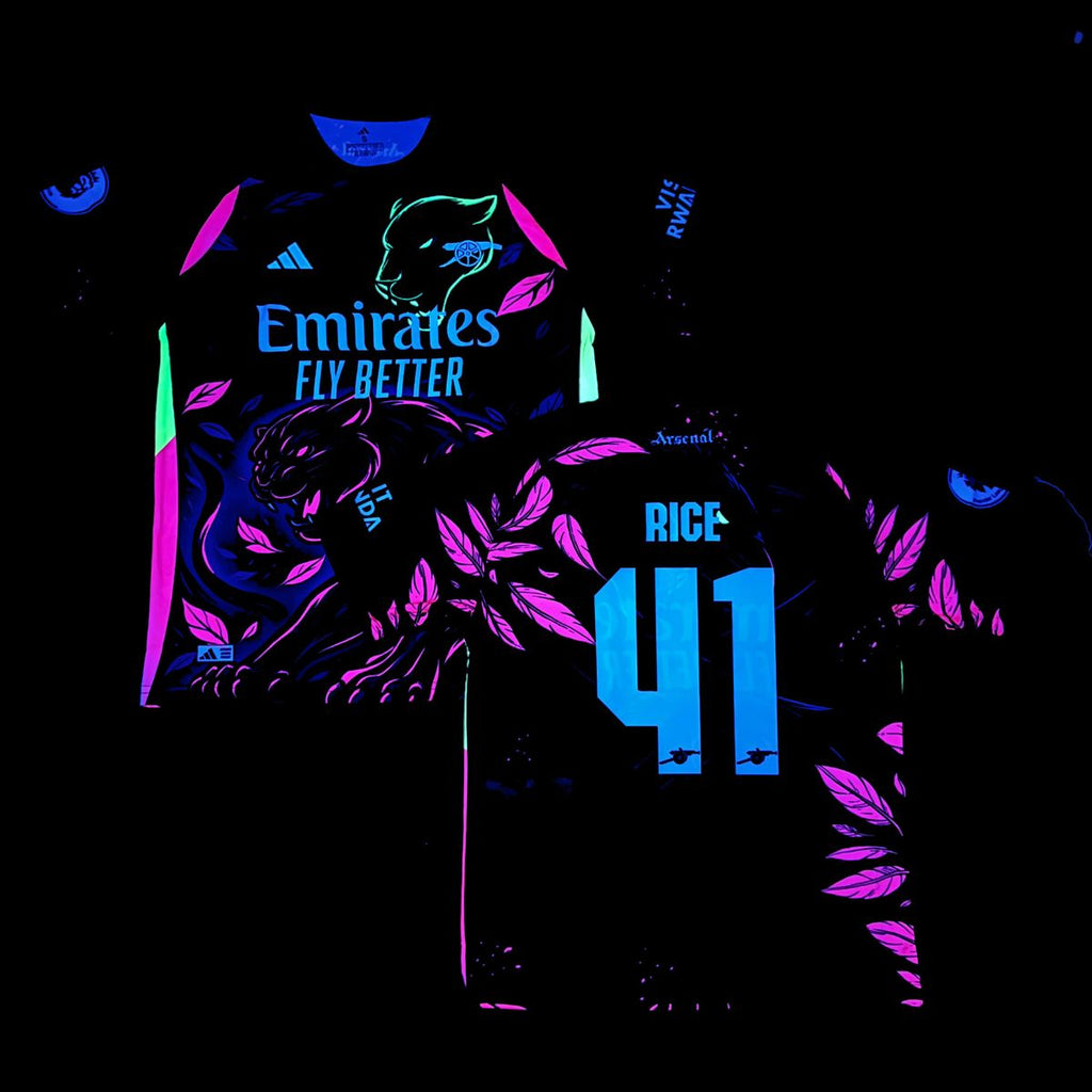 Tricou de fotbal fluorescent pentru bărbați Arsenal, Rice. Ediție neon roz panteră