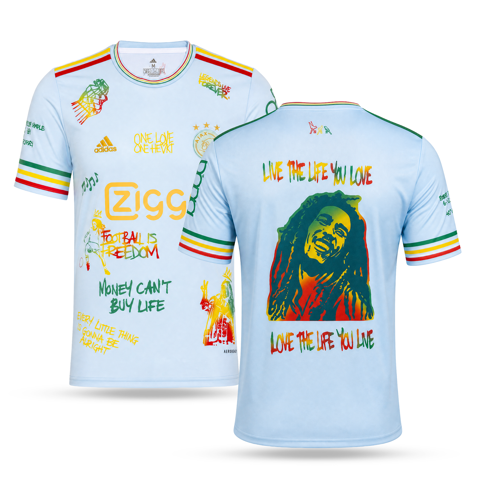 Tricou de fotbal pentru bărbați Ajax. Albastru deschis Ediție Bob Marley
